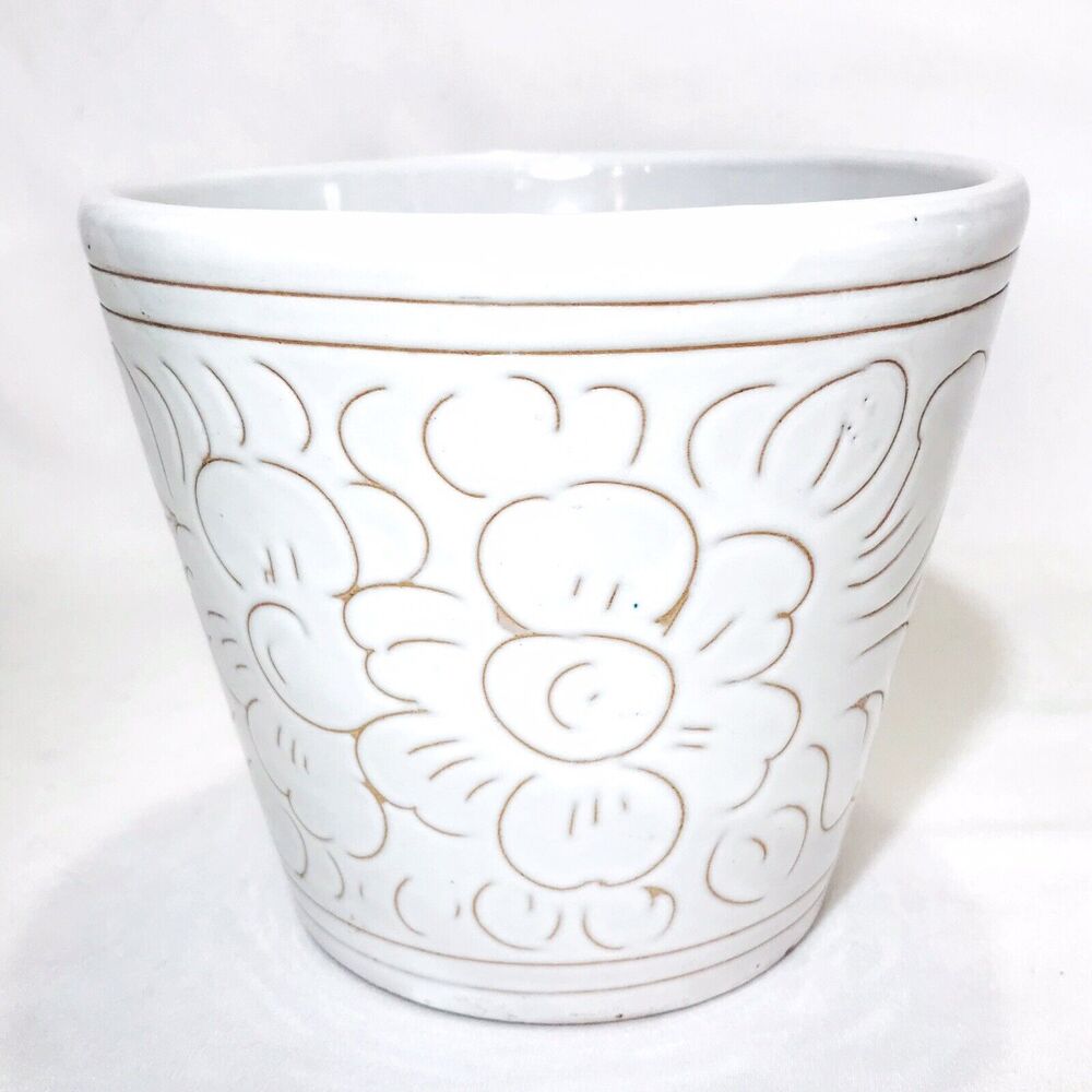 Vintage Italian Sgraffito Pottery Planter Signed Monochromatic Cachepot 5"